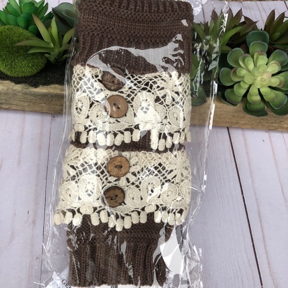 NWT brown‎ with cream lace open finger gloves - Picture 4 of 5